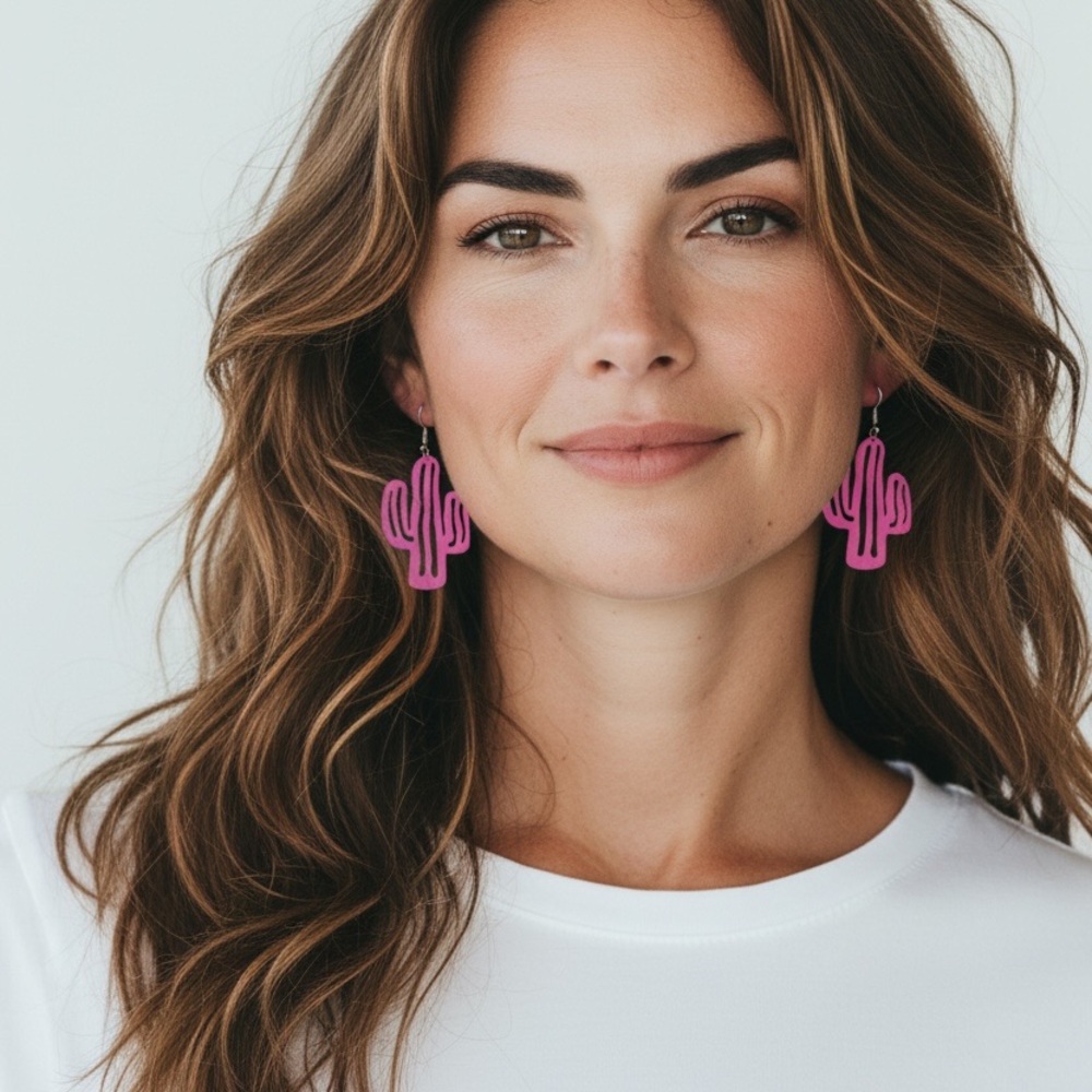 ❤️Pink Cactus Earrings - Picture 2 of 2